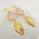 Pink Chalcedony Drop Earrings - Gold Plated 925 Sterling Silver Earrings - Drop Dangle Gemstone Earrings - Birthstone Jewelry - Gift for Her